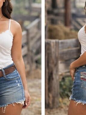 Vigoss Women's Blue Distressed Denim Shorts